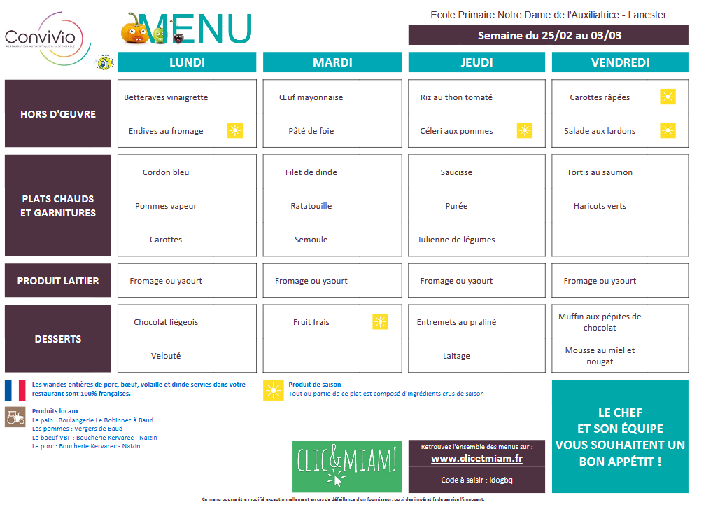 menu ecole Lanester,cantine NDA LANESTER,menu école lorient,menu ecole lorient